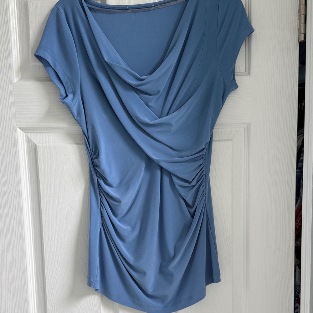 Elegant Blue Draped Women's Top